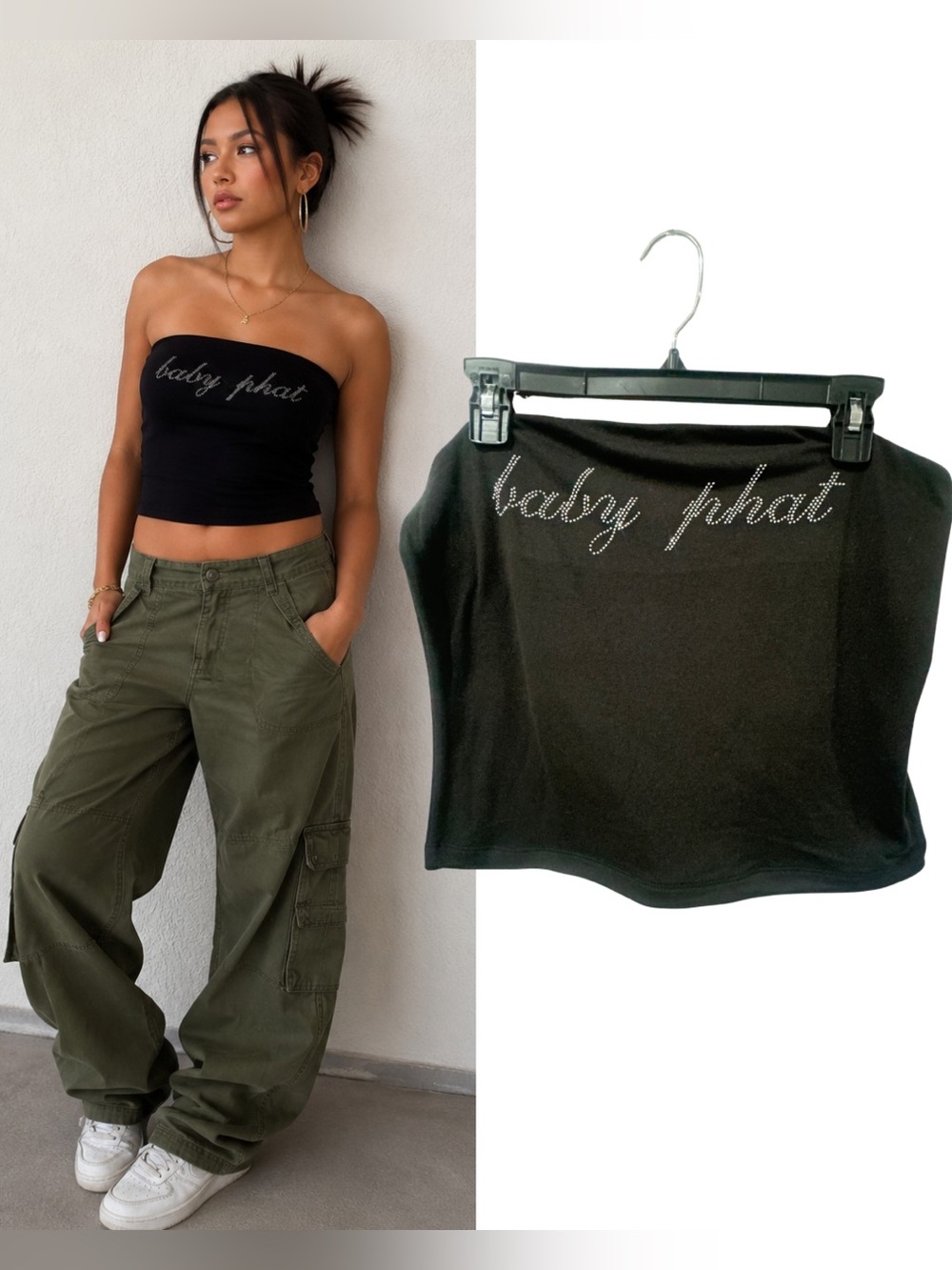 ❗️ Baby Phat Black Rhinestone Script Tube Top size Large 90s Y2K